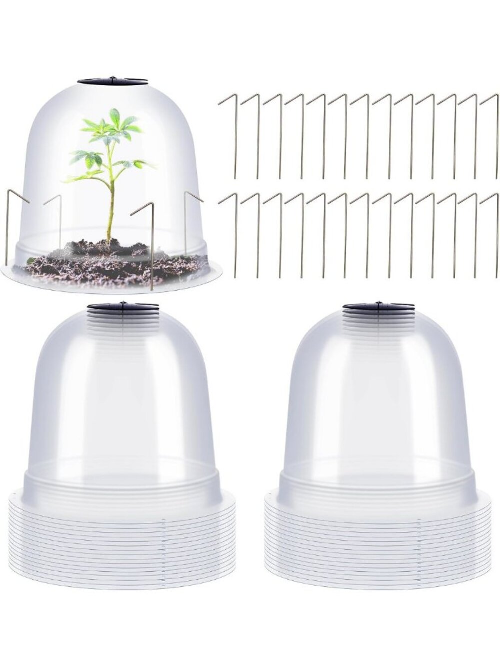 30 Pcs Plant Cloche Humidity Dome Covers - Reusable Mini Greenhouses with Pegs